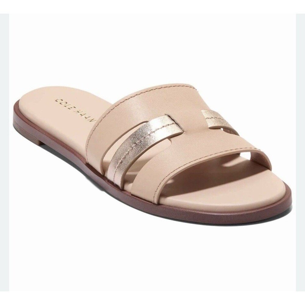 NWOB Cole Haan Flynn Slotted Slide Sandals Cream Rose Gold Women Shoes Size 8